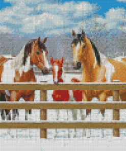 Winter Horses At Fence Diamond Painting