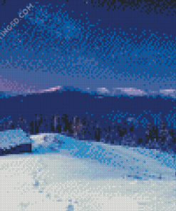 Winter Mountains Farm Scene Diamond Painting