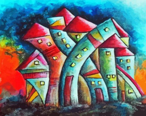 Abstract Houses Dancing Diamond Painting