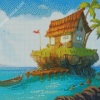 Beach House Boat Island Diamond Painting