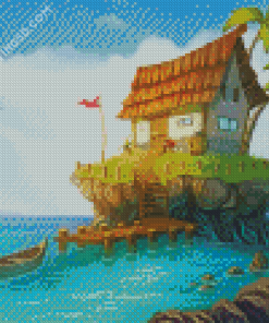 Beach House Boat Island Diamond Painting