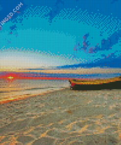 Boat In Beach Sunset Diamond Painting