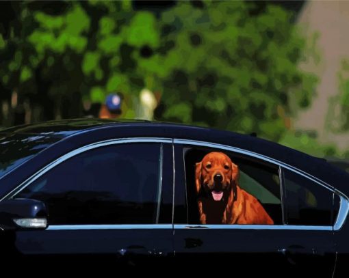 Brown Dog And Car Diamond Painting