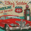 Car On Road 66 Vintage Poster Diamond Painting