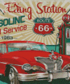 Car On Road 66 Vintage Poster Diamond Painting