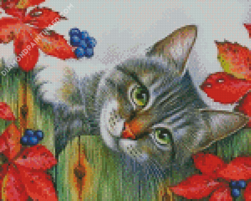 Cat In Autumn Diamond Painting