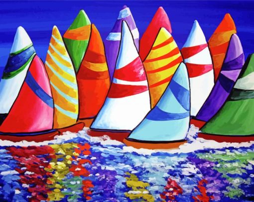 Colorful Sailboats Water Reflection Diamond Painting