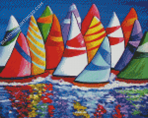 Colorful Sailboats Water Reflection Diamond Painting