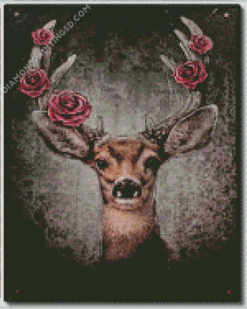 Deer With Roses On Head Diamond Painting