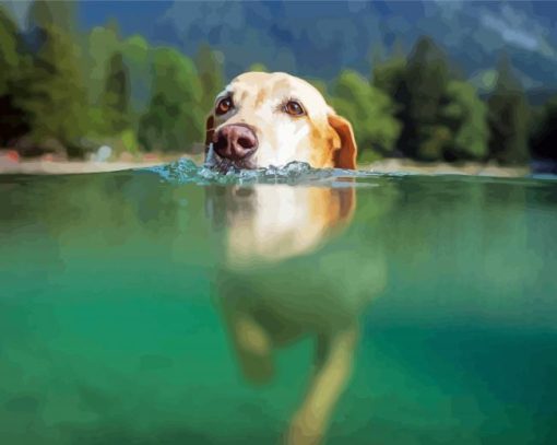 Dog Swimming In Water Diamond Painting