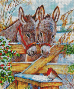 Donkeys And Cardinal Bird Diamond Painting