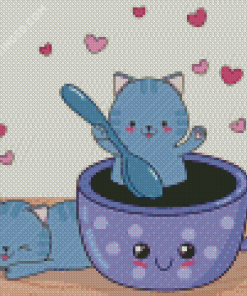 Grey Kitten In Cup Diamond Painting