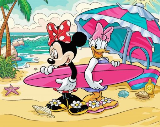 Minnie Mouse And Daisy At Beach Diamond Painting