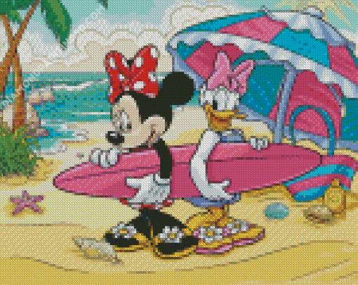 Minnie Mouse And Daisy At Beach Diamond Painting