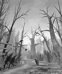 Monochrome Creepy Forest Art Diamond Painting