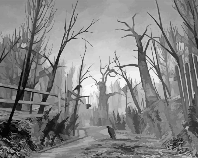 Monochrome Creepy Forest Art Diamond Painting