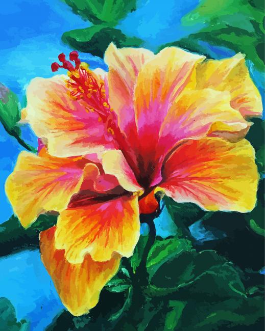 Orange Hibiscus Plant Art Diamond Painting