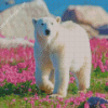 Polar Bear In Flowers Field Diamond Painting