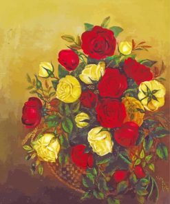 Red And Yellow Roses Basket Diamond Painting