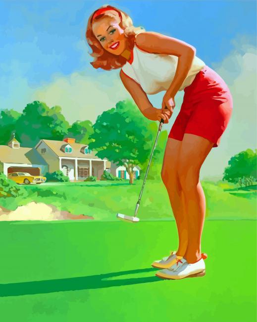 Vintage Pin Up Golf Lady Diamond Painting