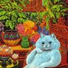 White Cat In Garden Diamond Painting