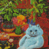 White Cat In Garden Diamond Painting