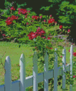 White Picket Fence With Roses Diamond Painting