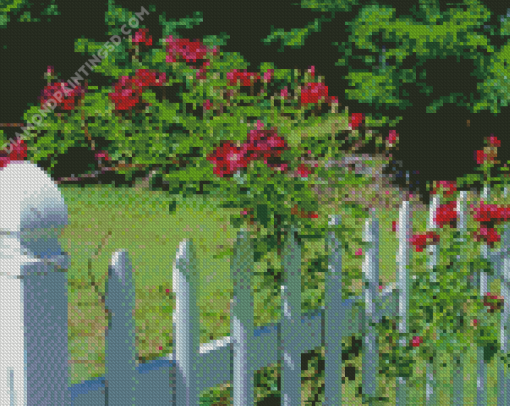 White Picket Fence With Roses Diamond Painting