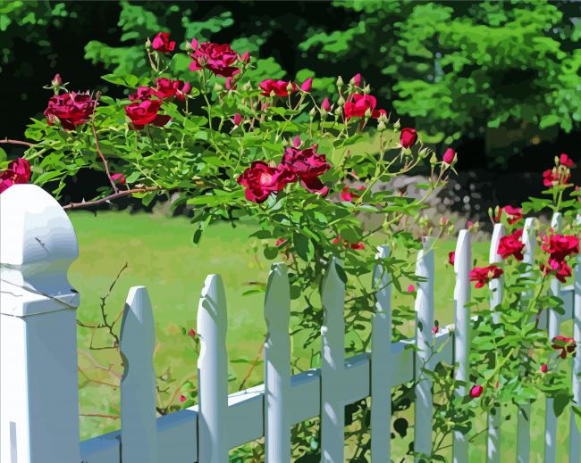 White Picket Fence With Roses Diamond Painting