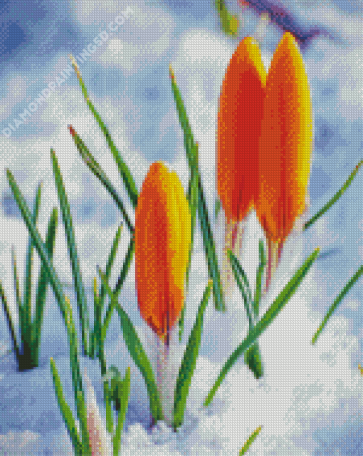 Yellow Spring Flower In Snow Diamond Painting