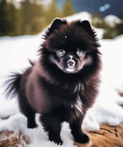 Black Pomeranian in Snow Diamond Painting