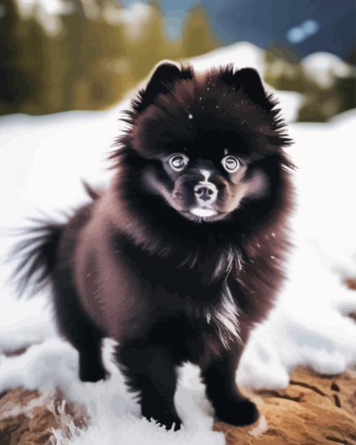 Black Pomeranian in Snow Diamond Painting