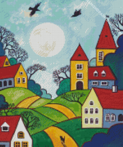 Folk Art Houses Diamond Painting