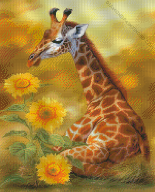 Giraffe and Sunflower Diamond Painting