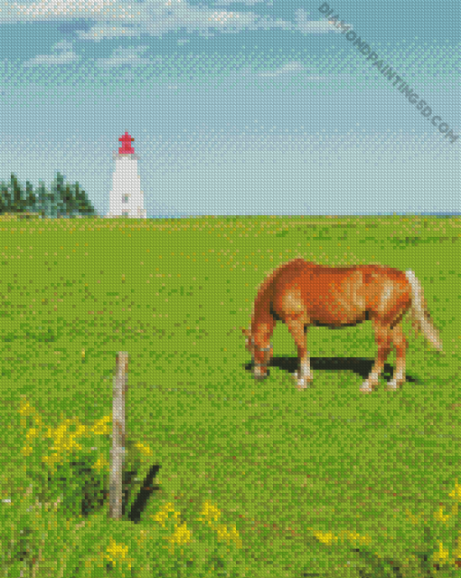 Horses with Lighthouse Diamond Painting