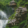 Houses with Waterfall Diamond Painting