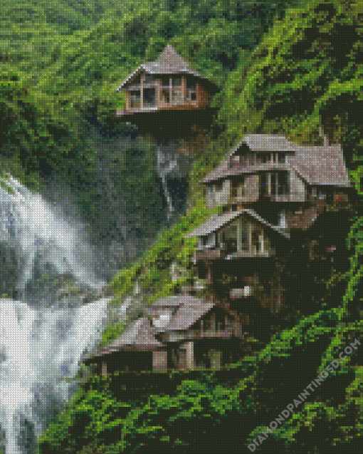 Houses with Waterfall Diamond Painting