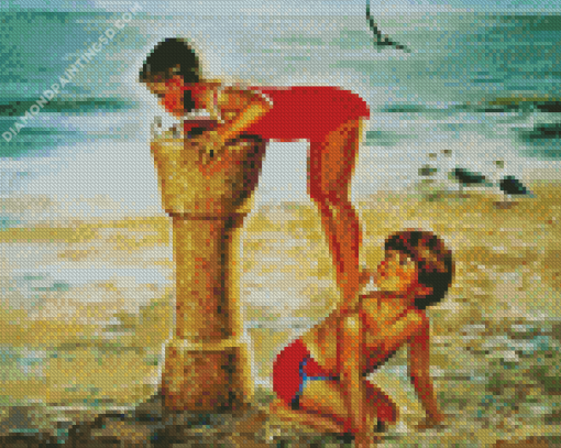 Kids Playing On Beach Diamond Painting