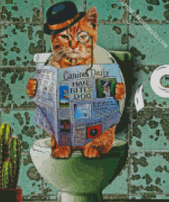 Kitty Reading Newspaper Diamond Painting