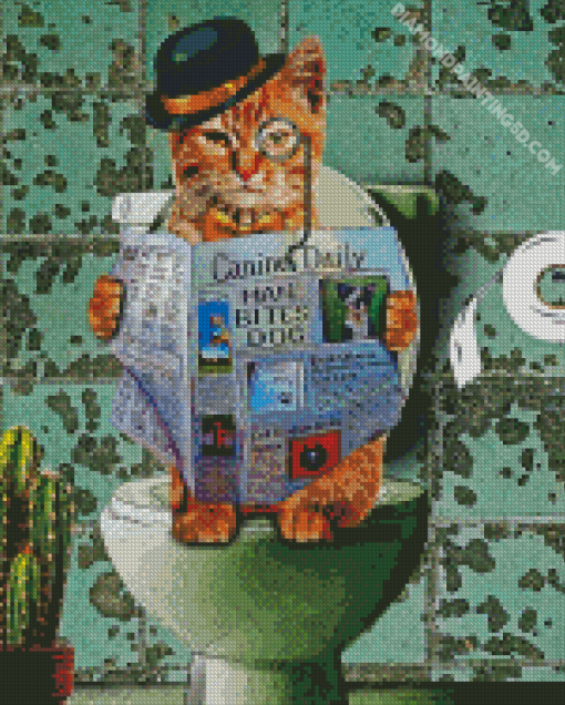 Kitty Reading Newspaper Diamond Painting