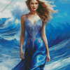 Lady In Blue In Waves Diamond Painting