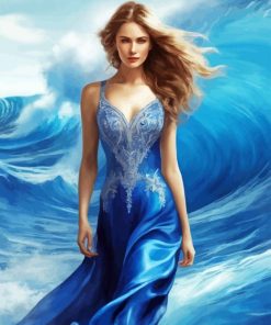 Lady In Blue In Waves Diamond Painting