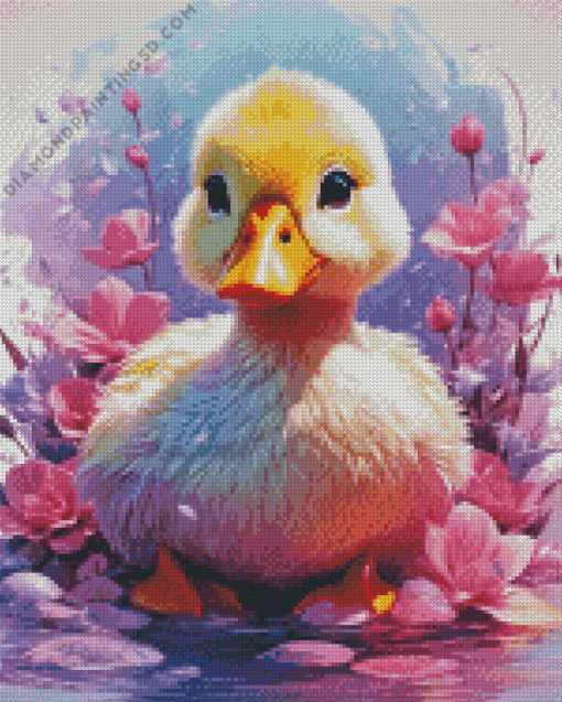 Little Duck And Flowers Diamond Painting