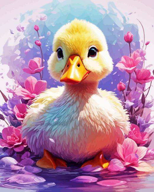 Little Duck And Flowers Diamond Painting