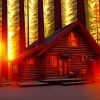 Log Cabin Sunset Diamond Painting