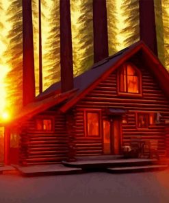 Log Cabin Sunset Diamond Painting