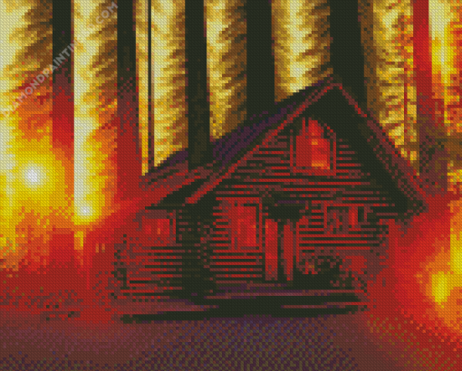 Log Cabin Sunset Diamond Painting