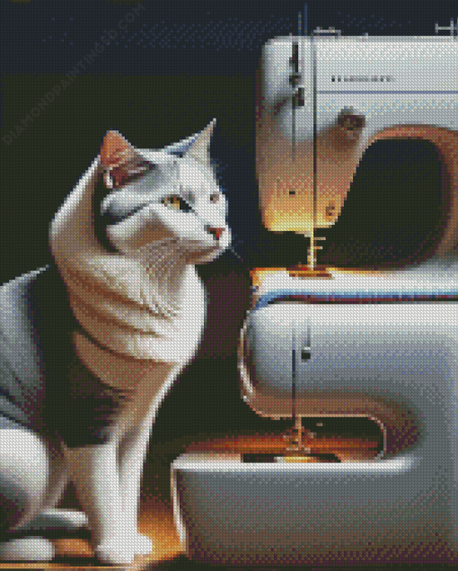 Sewing Machine With Cat Diamond Painting