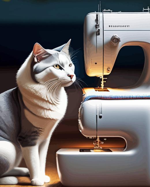 Sewing Machine With Cat Diamond Painting