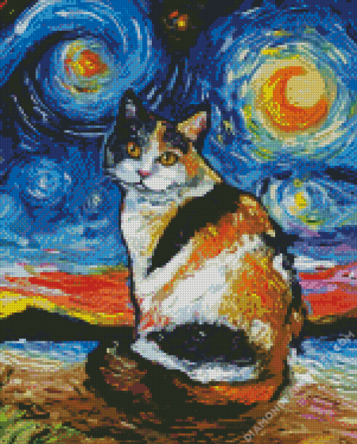 Starry Night Cat Diamond Painting